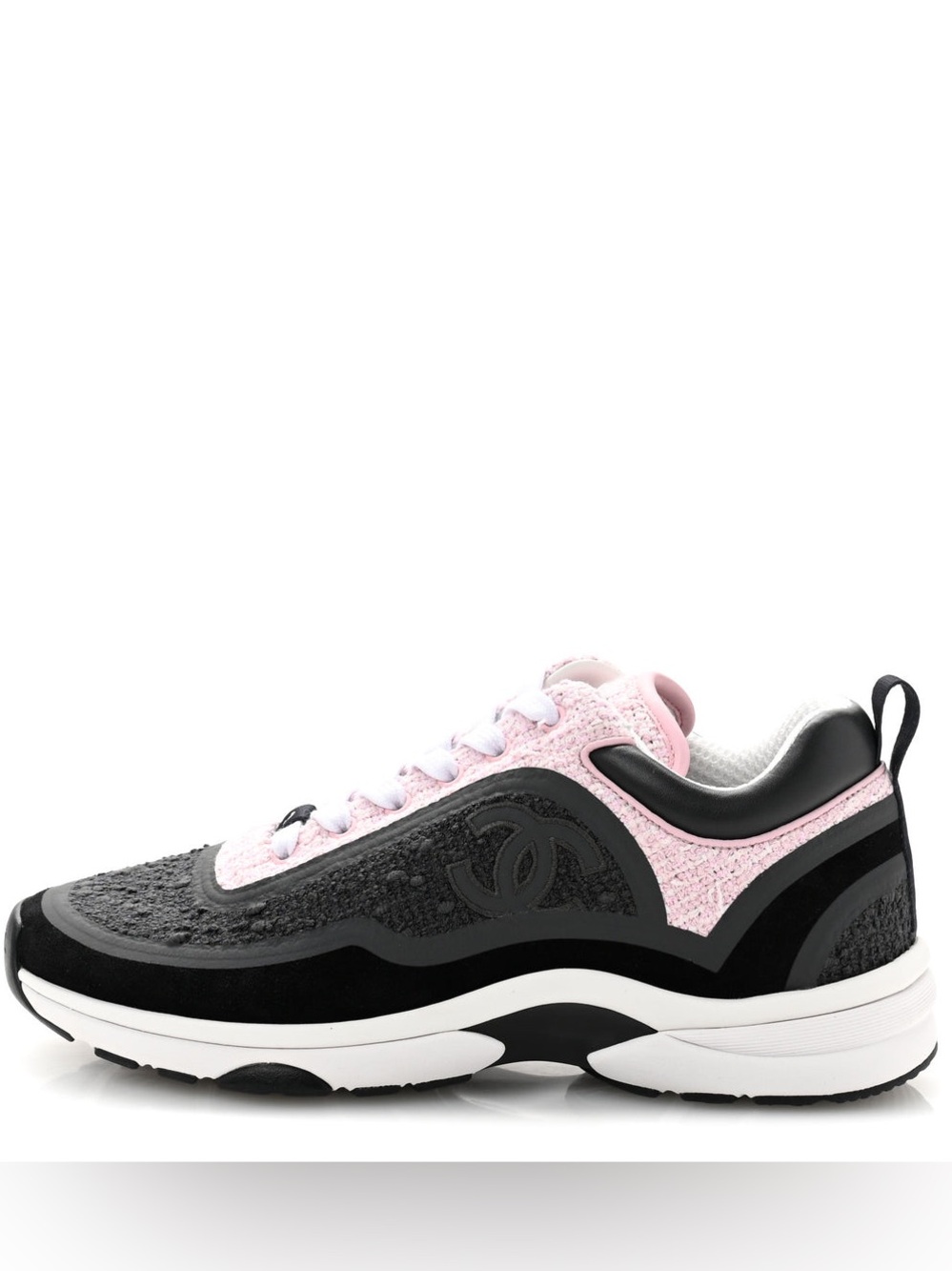 CHANEL
Tweed Suede Calfskin CC Sneakers 37.5 Gray Pink